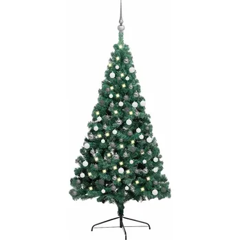 Vánoční stromek Umělý vánoční půl stromek s LED a sadou koulí bílý 240 cm