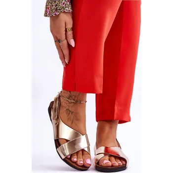 Dámské sandále Zazoo kožené sandály na suchý zip Addison Barva: Zlatá, Velikost: 37