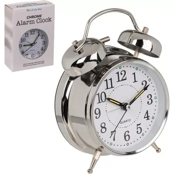 Žertovný předmět OOTB - Velký kovový retro budík 17cm s podsvícením - stříbrný