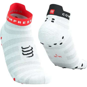 Pánské ponožky Compressport Pro Racing Socks V4.0 Ultralight Run Low white/fluo red/black - EU 39-41