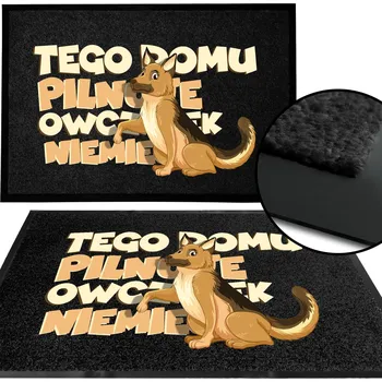 VCHODOVÁ ROHOŽKA ČERNÁ POD DVEŘE NÁPIS HLÍDÁ OVLČÁK VZOR