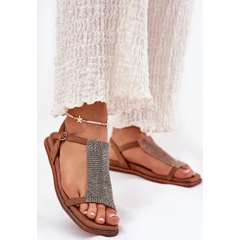 Dámské sandále Plné Elegantní Dámské Sandály S Krystaly Artiker 56C1370 Barva: Béžová, Velikost: 37