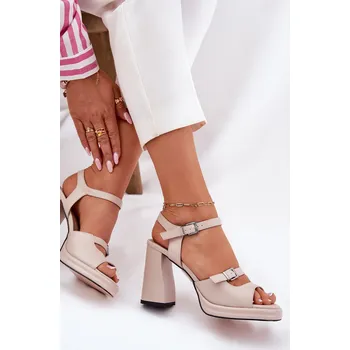 Dámské sandále Dámské Kožené Sandály Na Podpatku Vinceza 77110 Barva: Béžová, Velikost: 37