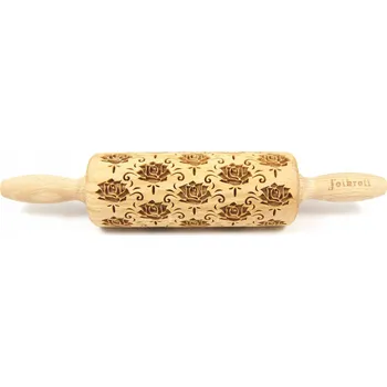 Váleček na těsto Váleček dřevěný gravírovaný laserem s motivem růží a květin, krásný na těsto a sušenky