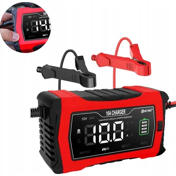 Nabíječka autobaterie INTELIGENTNÍ NABÍJEČKA AUTO 10A AKUMULÁTORŮ LiFePO4 LCD 12V 24V