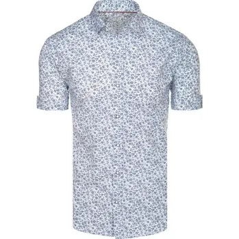 Pánská košile Dstreet Módní bílá košile s modrým vzorem a krátkým rukávem