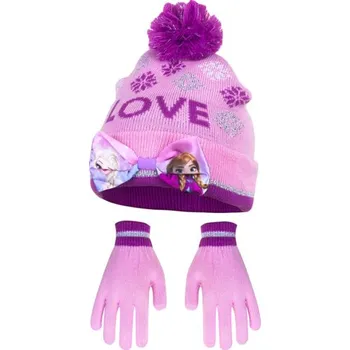 Čepice KupMa Růžová čepice a rukavice Frozen II Love - velikost 52