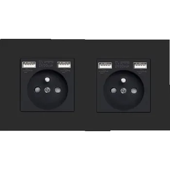 Elektrická zásuvka DVOJITÁ ZÁSUVKA 157mm USB A+A KONTAKT 16A PLASTOVÁ 2.1A NABÍJEČKA