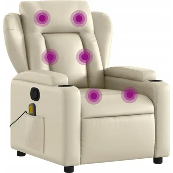 Křeslo Rozkládací masážní křeslo, krémové, umělá kůže