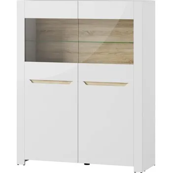 Knihovna Vitrína 2D prosklená bílá/bílá lesk/dub sonoma ICE 03