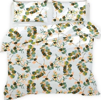 Povlečení Krepové povlečení 140x200 bílé zelené medové botanické lístky