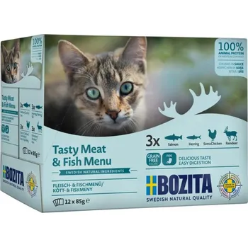 Krmivo pro kočku Bozita Cat kousky masa a ryb v omáčce, kapsička 85 g (12 pack)