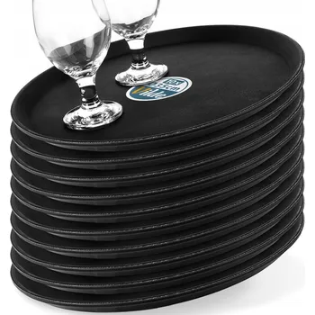 10x Protiskluzový KELNERSKÝ tác pro přenášení v restauraci, kulatý, černý