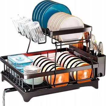 Odkapávač na nádobí WOWZILLA Dvoupatrový černý Odkapávač Na Nádobí, který šetří místo