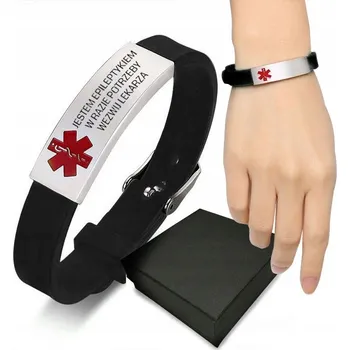 Náramek Kaučukový náramek STEELOVA černý 22 cm s lékařským identifikačním štítkem
