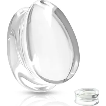 Piercing Šperky4U Skleněný plug do ucha slza čirá - PL01247C-06
