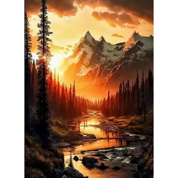 Obraz MALOVÁNÍ PODLE ČÍSEL HORSKÁ ŘEKA ZÁPAD SLUNCE 50x40 CM S RÁMEM KREATIVNÍ