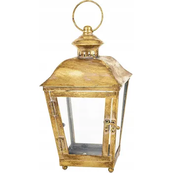 Svícen Zlatý kovový lampion lucerna zlatá sklo dekorace indian house retro