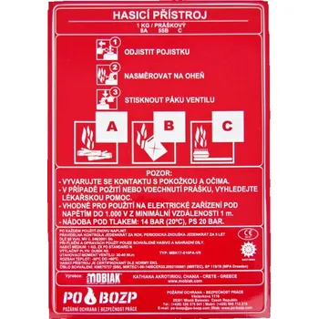 Příslušenství pro hasicí přístroj Typový štítek pro hasicí přístroj MOBIAK Typ hasicího přístroje: Štítek pro HP práškový 1kg (8A 55B,C)