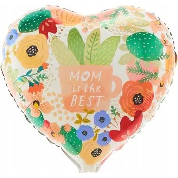 Balónek Fóliový balónek Srdce MOM IS THE BEST Den matek DÁREK Květiny 45 cm