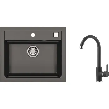 Granitový dřez SET ALVEUS ATROX 30/91 + BATERIE TONIA /91 - obdélníkový černý granitový dřez 590x500x200 mm v setu s baterií