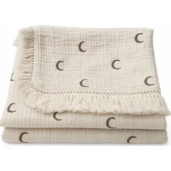 Prostěradlo Mušelínová deka/šátek s třásněmi, 100x120 cm - motiv měsíce