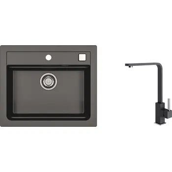 Granitový dřez SET ALVEUS ATROX 30/91 + BATERIE AFRA/ 91 - obdélníkový černý granitový dřez 590x500x200 mm v setu s baterií