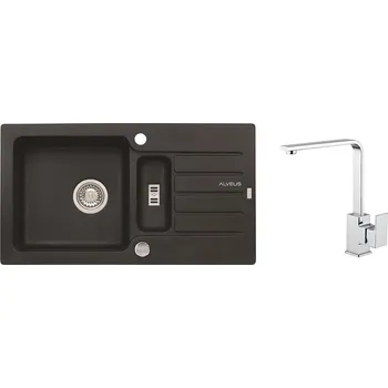 Granitový dřez Alveus SET ALVEUS NIAGARA 70- 91+ BATERIE RENO CHR - granitový černý dřez 780 x 435 mm v setu s baterií