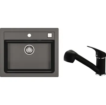 Granitový dřez SET ALVEUS ATROX 30/91 + BATERIE AM 20/ 91 - obdélníkový černý granitový dřez 590x500x200 mm v setu s baterií