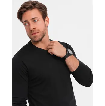 Pánské tričko s dlouhým rukávem bez potisku a výstřihem do V - černé V6 OM-LSBL-0108 - XL