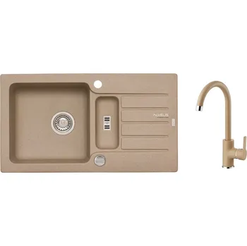 Granitový dřez Alveus SET ALVEUS NIAGARA 70- 55+ BATERIE TONIA-55 - granitový béžový dřez 780 x 435 mm v setu s baterií