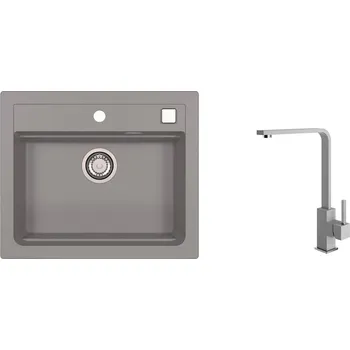 Granitový dřez SET ALVEUS ATROX 30/81 + BATERIE AFRA/ 81 - obdélníkový granitový beton dřez 470x500x200 mm v setu s baterií