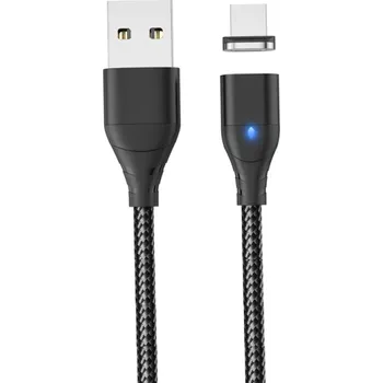 Datový kabel Magnetický rychlonabíjecí USB A na Micro USB kabel 1 m 3A silný magnet LED indikátor datový a napájecí kabel magnetická zástrčka černá
