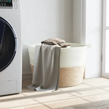 Koš na prádlo Koš na prádlo, béžovo-bílý, Ø60x36 cm, bavlna