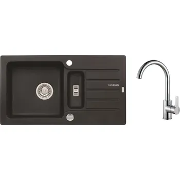 Granitový dřez Alveus SET ALVEUS NIAGARA 70- 91+ BATERIE TONIA CHR - granitový černý dřez 780 x 435 mm v setu s baterií