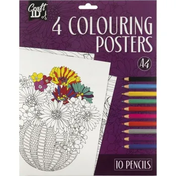 omalovánky Craft Creative Vymalovánky 4 obrázky + 10 pastelek A4 fialové balení