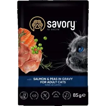 Krmivo pro kočku SAVORY Mokré krmivo pro kočky kapsička lososem a hráškem v omáčce 85 g