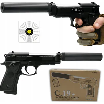 Kovová pistole na kuličky 6 mm replika Beretta C19+ tlumič ASG