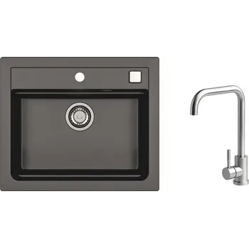 Granitový dřez SET ALVEUS ATROX 30/91 + BATERIE ANGEL - obdélníkový černý granitový dřez 590x500x200 mm v setu s baterií