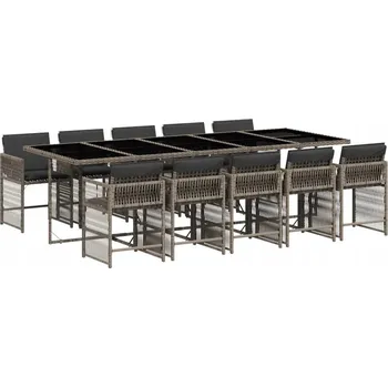 11dílná zahradní nábytková souprava s polštáři, šedý PE ratan