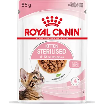 Krmivo pro kočku ROYAL CANIN KITTEN STERILISED v omáčce, krmivo v konzervě pro kastrovaná koťata od 6 měsíců věku. 48 × 85 g