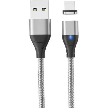 Datový kabel Magnetický rychlonabíjecí USB A na Micro USB kabel 50 cm 3A silný magnet LED indikátor datový a napájecí kabel magnetická zástrčka stříbrná