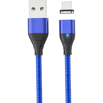 Datový kabel Magnetický rychlonabíjecí USB A na Micro USB kabel 2 m 3A silný magnet LED indikátor datový a napájecí kabel magnetická zástrčka modrá