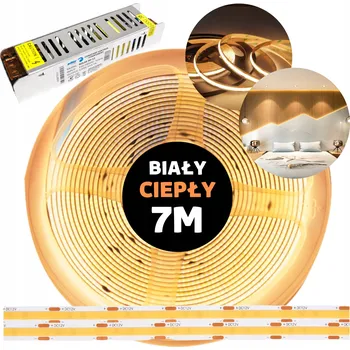 LED páska Taśma LED COB s napájecím zdrojem, teplá bílá, 12V, 7M