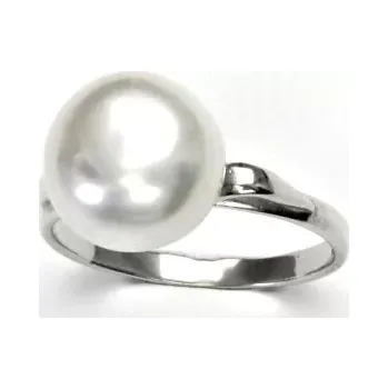 Prsten Stříbrný prsten přírodní perla bílá- T1510 (Stříbrný prsten s přírodní perlou 10 mm odlesk )
