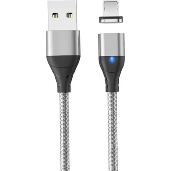 Datový kabel Magnetický rychlonabíjecí kabel USB A na IOS iPhone Lightning 1 m 3A LED indikátor silný magnet datový a napájecí kabel magnetická zástrčka stříbrná