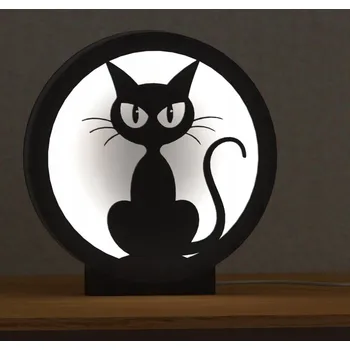 Lampička Lampička - černá kočka sedící v lampě (teplá barva světla)