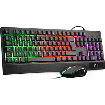 Herní klávesnice a myš Rii RK400 RGB Podsvícená Sada PC USB QWERTZ DE