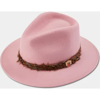 Klobouk ALAN PAINE - Richmond UNISEX Felt Feather Band klobouk Pink Růžová S
