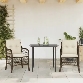 Zahradní sestava 3dílná bistro sada nábytku s polštáři, hnědá, polyratan